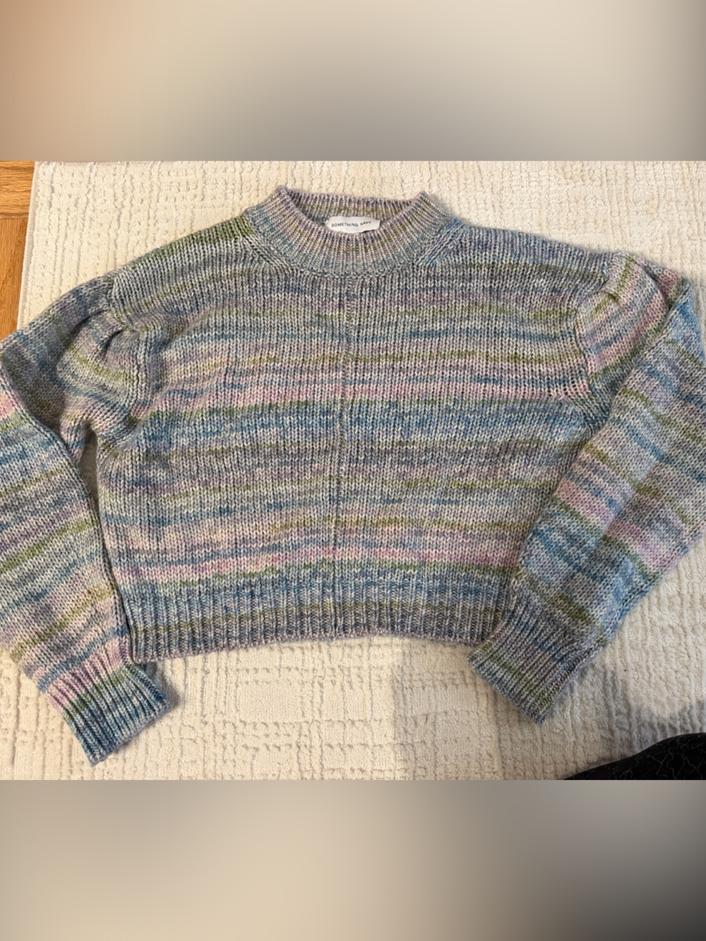 Something Navy Pastel Multicolor Cropped Crewneck Sweater